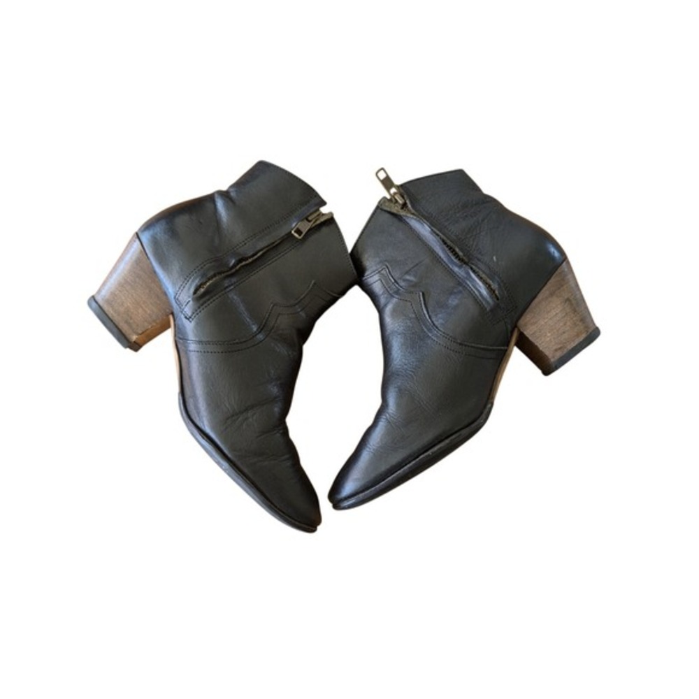 ISABEL MARANT Black Leather‎ Zip Stacked Heel Dicker Ankle Boots Sz 36